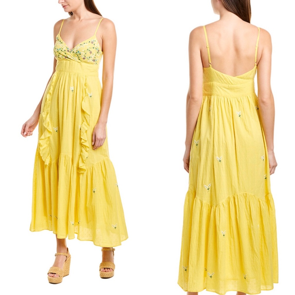 FINAL DAY Last Chance NWT Banjanan Swiss Dot Sunflower Maxi Dress xs - Picture 1 of 8